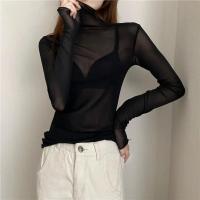 Camiseta de Malla Transparente para Mujer Manga Larga, Cuello Redondo, Seda y Encaje - details 17
