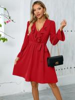 Midi Color sólido Nuevo en Dses para mujeres Elegantes y hermosas Características calientes Kpop Mujer Manga larga Ds con curvas Xxl - details 4