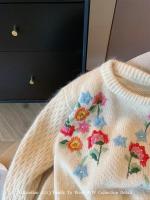Encaje de Cashmere Harajuku Pullover Floral con Mangas para Mujer Talla Grande Coreana - details 2