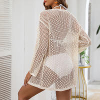 Vestido playero de manga larga para mujer, cárdigan de punto transparente con ribete de encaje, ropa de malla para resort, pareo de baño para vacaciones de verano - details 25