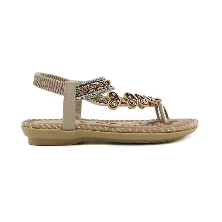 Sandalias planas étnicas de gran tamaño para mujer estilo diamantes de imitación de verano - 1