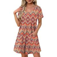 Vestido de verano de mujer de camisa de manga corta con estampado casual con cuello en V suelto - details 9