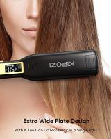 Plancha de pelo profesional KIPOZI, plancha plana de titanio con pantalla LCD Digital, rizador de calentamiento instantáneo de doble voltaje, regalo - details 4