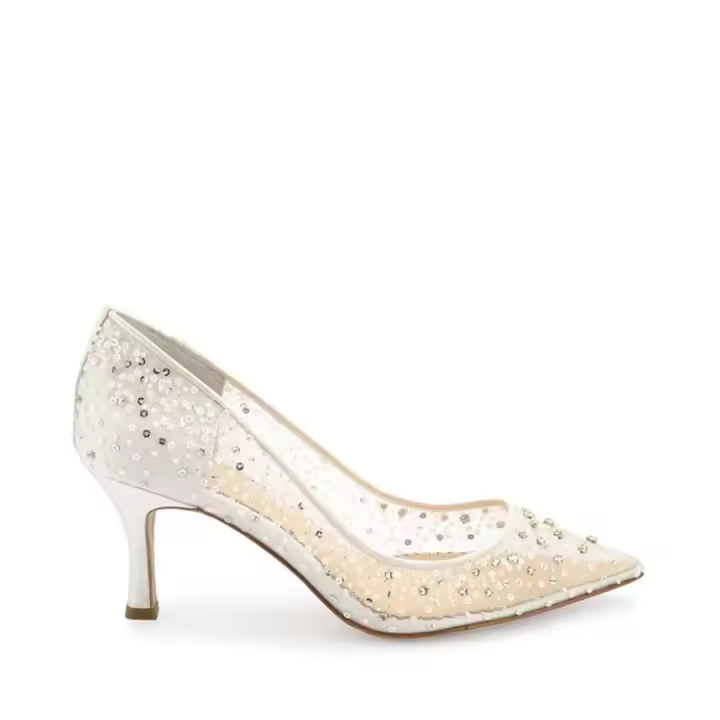 Elegantes tacones altos de novia, adecuados para zapatos de boda con parte superior de fibra para mujer, con tacones bajos y plantillas de goma aptas para el verano. - 1