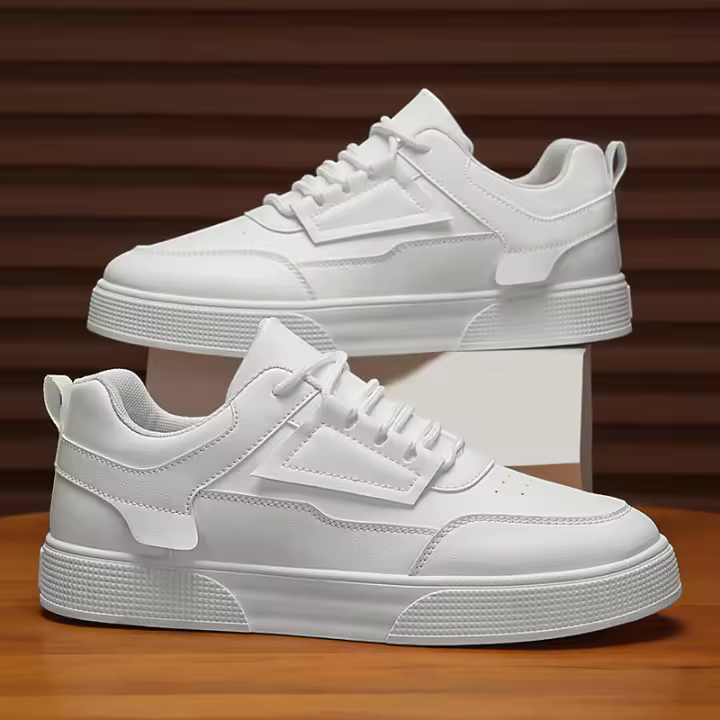 Zapatos Blancos Planos Para Hombre, Zapatos Deportivos Casuales - 1