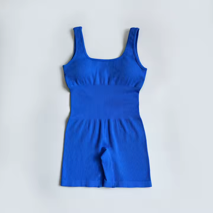Mono de Yoga sin costuras para mujer, ropa deportiva acanalada con cuello cuadrado, sin mangas, una pieza - 1
