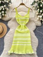 Vestido de punto a rayas con espalda descubierta, sin mangas, novedad de 2025, ceñido al cuerpo con cuello en V, vestidos informales con tirantes para vacaciones Multicolor para mujer - details 3