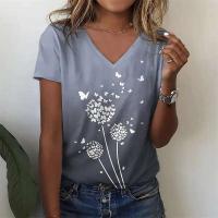 Camiseta de Manga Corta con Cuello en V Moda Blanca para Mujeres Estampado 3D de Lavanda - details 20