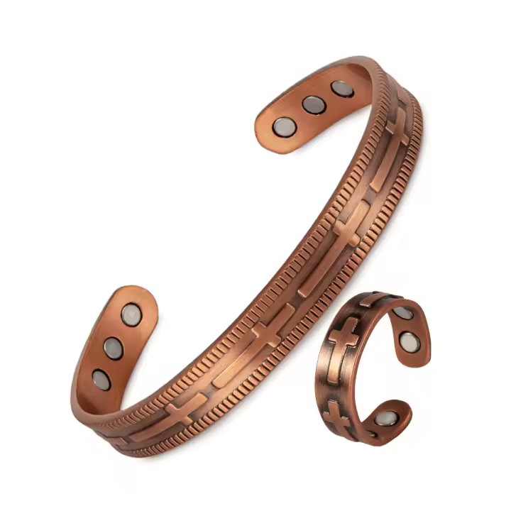 Conjunto de Joyería de Cobre Puro Pulseras Cruz Ajustables Retro Resizables para Hombres y Mujeres - 1