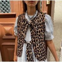 BUNO-chaleco elegante con estampado de leopardo para mujer, nueva moda 20225, chaquetas sin mangas con lazo y cuello en V, chaleco ajustado Vintage, Top corto - details 1