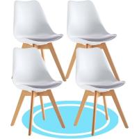 Sillas de Comedor, Sillas de Cocina Nórdicas con Asiento Blando, Tapizado y Patas de Madera de Haya Resistente, Blanco, 2 Sillas - details 12