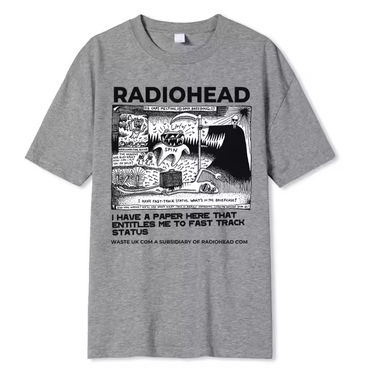 Radiohead - Camiseta clásica retro para hombre, estilo Hip Hop, de la gira de rock norteamericana, 100% algodón, talla grande - 1