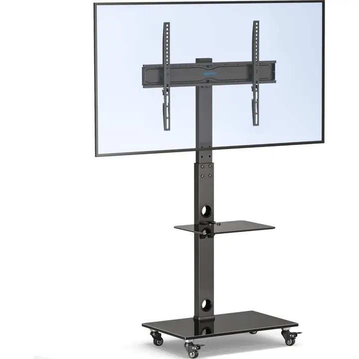 Soporte TV Ruedas para Pantallas de Plasma/LCD/LED de 30-70 Pulgadas hasta 40 kg, Soporte TV Suelo con 6 Ajustes de Altura Ajustable de Vidrio Templado de 2 Niveles, MAX VESA 600x400 mm - 1