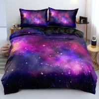 Juego de cama azul oscuro de galaxia de lujo, edredón, funda de edredón, estrellas brillantes, cielo estrellado - details 11