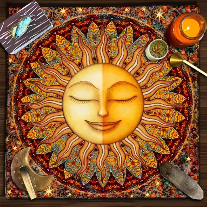 Mantel de Jardín Lunar Tela de Tarot Decoración de Mesita de Brujería Almohadillas de Astrología - 1