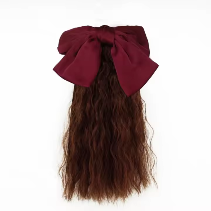 Decoración para niños, tocados de princesa para niños, extensiones de cabello para niñas dulces, peluca con cola de caballo rizada para niños, coleta con lazo rojo resistente al calor - 1