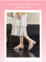Zapatillas de tacón grueso con diamantes de imitación, nuevas medias zapatillas, ropa exterior de mujer con falda casual, moda versátil, sandalias. - details 13