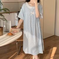 Pijama De Verano Para Mujer Camisón De Encaje Floral Talla Grande Cuello Redondo Manga Corta Algodón Y Poliéster Midi Ajustado - details 2