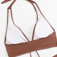 Bikini abierto con estampado de hojas retro en talla grande, conjunto de traje de baño de dos piezas con correas estables para mujer - details 79