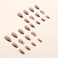 Uñas postizas de línea diagonal negra, diseño de moda único, piezas para estudiantes, decoración diaria de uñas - details 1