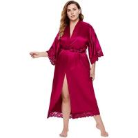 Vestido tipo kimono largo Sexy para mujer, bata de baño de encaje, lencería, camisón de seda helada, camisón de Color sólido, ropa de dormir de talla grande #     0701 - details 18