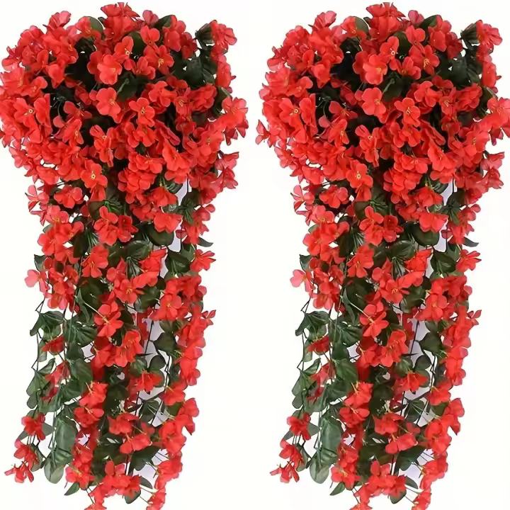 2pcs Flores Artificiales de Hiedra Violeta - Plantas Colgantes Falsas para Exteriores, Patio, Jardín, Porche y Decoración de Bodas - 1