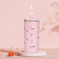 Termo doble duradero de 480 ml a prueba de fugas con tapa, tazas de café con pajita, botella de agua de acero inoxidable para viaje - details 12