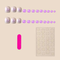 Uñas postizas moradas con estampado de mariposas, uñas naturales irrompibles, uso sencillo para ir de compras, citas - details 2