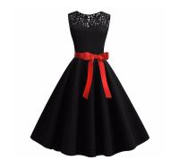 Lace patchwork summer women a line elegant vintage party dress with belt - details 19