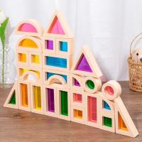 Juguete de madera Montessori para niños, juego de bloques acrílicos apilables de arcoíris, aprendizaje colorido - details 0
