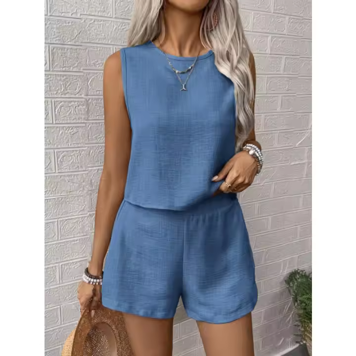 Conjunto de verano 2025 para mujer, top sin mangas y shorts cortos, estilo casual y deportivo. - 1