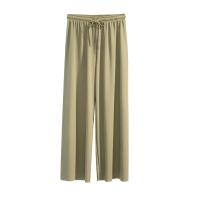 Pantalones anchos hasta el tobillo para mujer Pantalón informal de cintura elástica sólido, pantalones sueltos de seda de hielo, primavera y verano - details 6