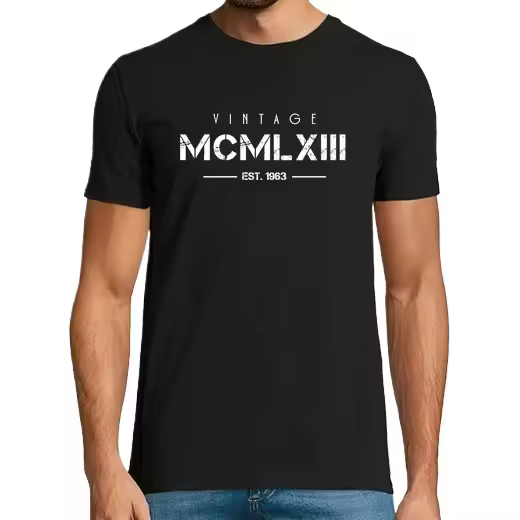 vintage nacido en 1963 números romanos 59t,Regalo de cumpleaños para hombre, camisetas informales de algodón con cuello redondo - 1