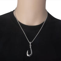 Collar con colgante de anzuelo fundido de acero inoxidable para hombre, moda urbana punk retro de Hip Hop rock - details 0