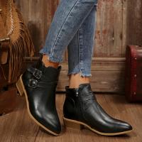 2025 otoño e invierno nuevo europeo y americano de gran tamaño cabeza puntiaguda tacón cuadrado cremallera lateral botas cortas de moda y cómodas mujeres 36-43 - details 4