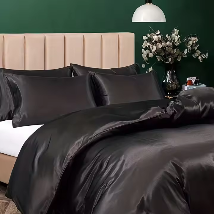 3 piezas Juego de funda de edredón, juego de cama de color liso satinado, funda de edredón suave y cómoda - 1