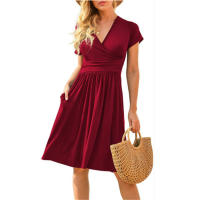 Ropa de mujer europea y americana de manga corta estampado de bolsillo de longitud media vestido - details 7
