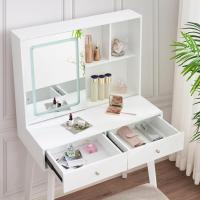 Tocador de Maquillaje con Luz, Brillo Ajustable, Mesa Cosmética con Espejo Deslizante, Tocador Pequeño con Taburete 2 Cajones Blanco EFST15M - details 4