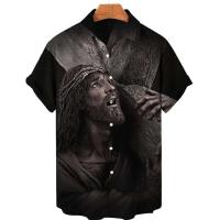 Camisas hawaianas con estampado 3D de Dios, Jesús y María para hombre, pantalón corto informal de manga larga, camiseta, ropa superior, blusas con botones - details 3