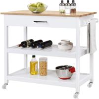 Carro con Ruedas, Carrito Auxiliar de Cocina Mesa con Estante Cajón Armario 101x 51x92cm, Madera, Blanco - details 0