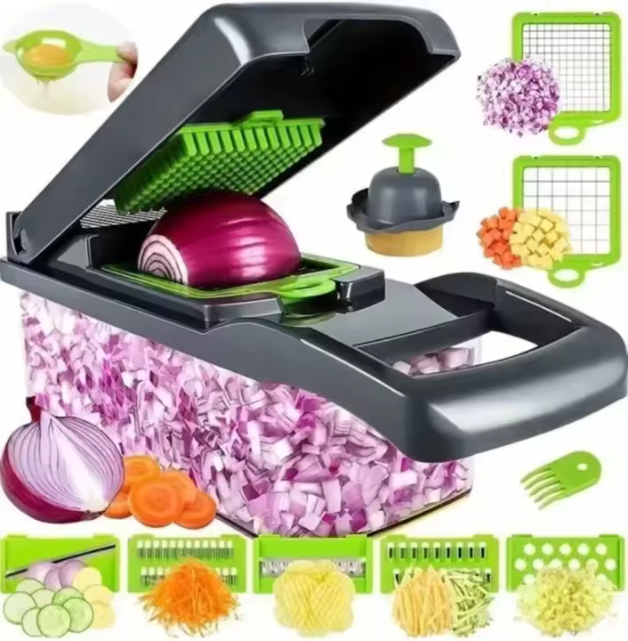 Picadora de verduras multifuncional 14/16 en 1, mango para alimentos, rallador de alimentos, rebanador de verduras, cortador en dados, artículos de cocina - 1