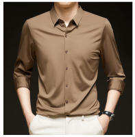 Camisa de Manga Larga Elástica Sin Arrugas para Hombres Ropa de Negocios Casual Color Sólido - details 6