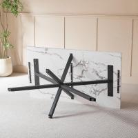 Mesa de Comedor Redonda con Tapa Moderna con Efecto Mármol, Mesa de Comedor de Cocina con Cuatro Patas de Metal, para Comedor, Sala de Estar,Blanco+GDL - details 27