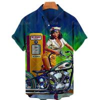 Camisas para hombres 3d Vintage moda Vio Rocker impreso Rockabilly camisa hawaiana Tops de manga corta ropa de calle al aire libre - details 5