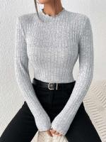 Top de punto de manga larga con cuello con volantes, camiseta interior a rayas con cuello medio para mujer, suéter informal de otoño-invierno - details 3