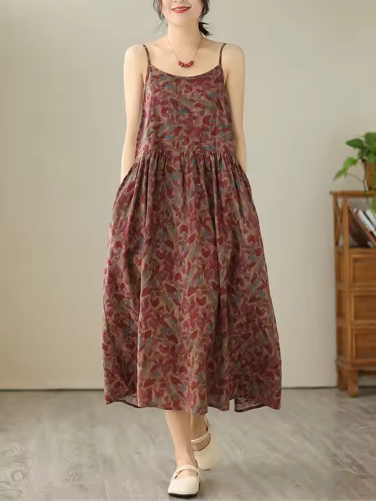 Vestido Largo de Verano con Correa Floral Vintage Vestido Casual Elegante para Mujeres sin Mangas - 1