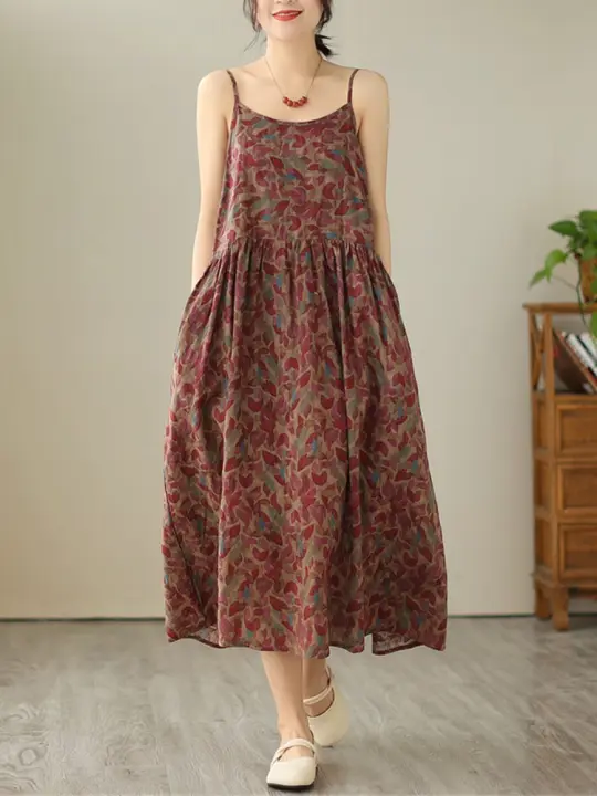 Vestido Largo de Verano con Correa Floral Vintage Vestido Casual Elegante para Mujeres sin Mangas - 1