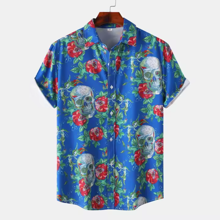 Camisa de Manga Corta Estampada de Estilo BF para Hombres Primavera/Verano 2024 Camisa Casual de Ocio para Halloween - 1