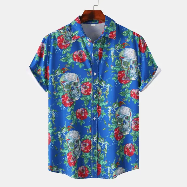 Camisa de Manga Corta Estampada de Estilo BF para Hombres Primavera/Verano 2024 Camisa Casual de Ocio para Halloween - 1