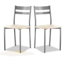 Dos Sillas de Cocina Respaldo Franjas Beige - details 0